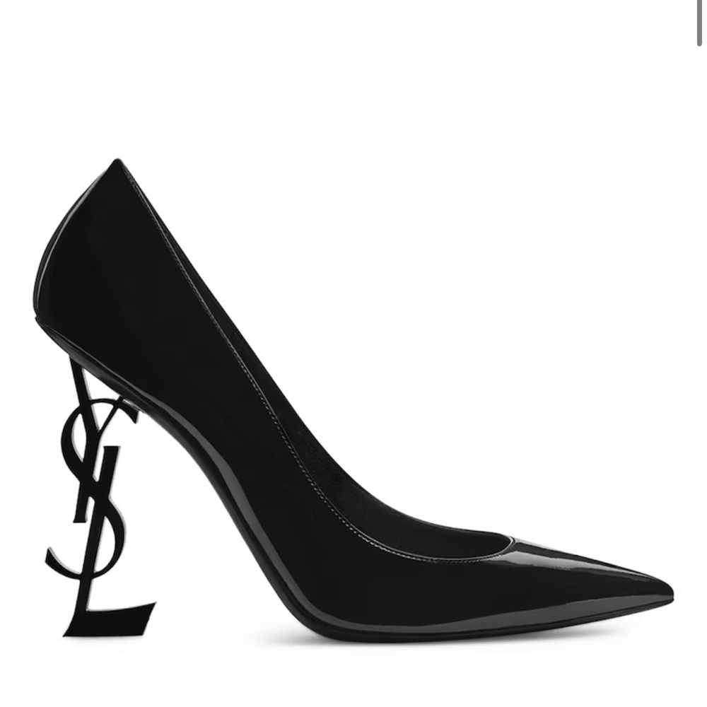 Yves Saint Laurent Black Patent Heels with Logo Detail